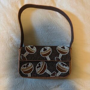 Mauve Brown Beaded Shoulder Bag